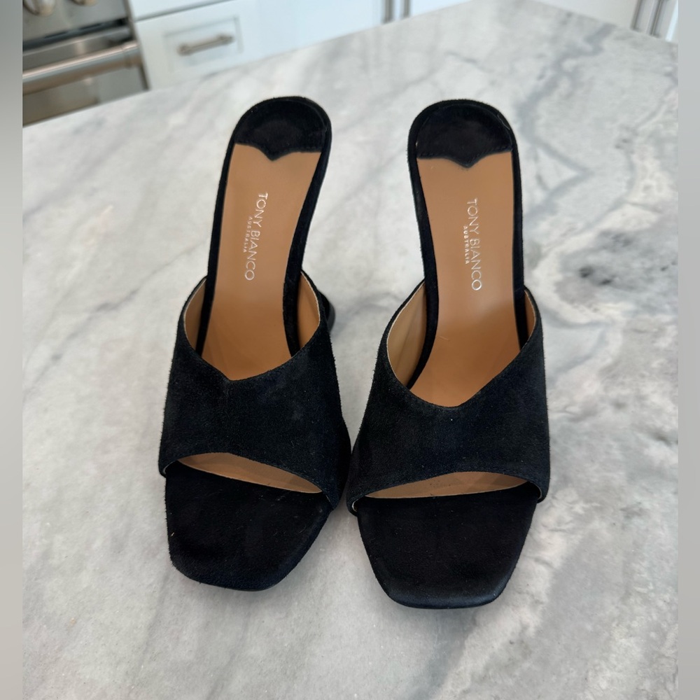 Tony Bianco Black Suede Slide Sandals